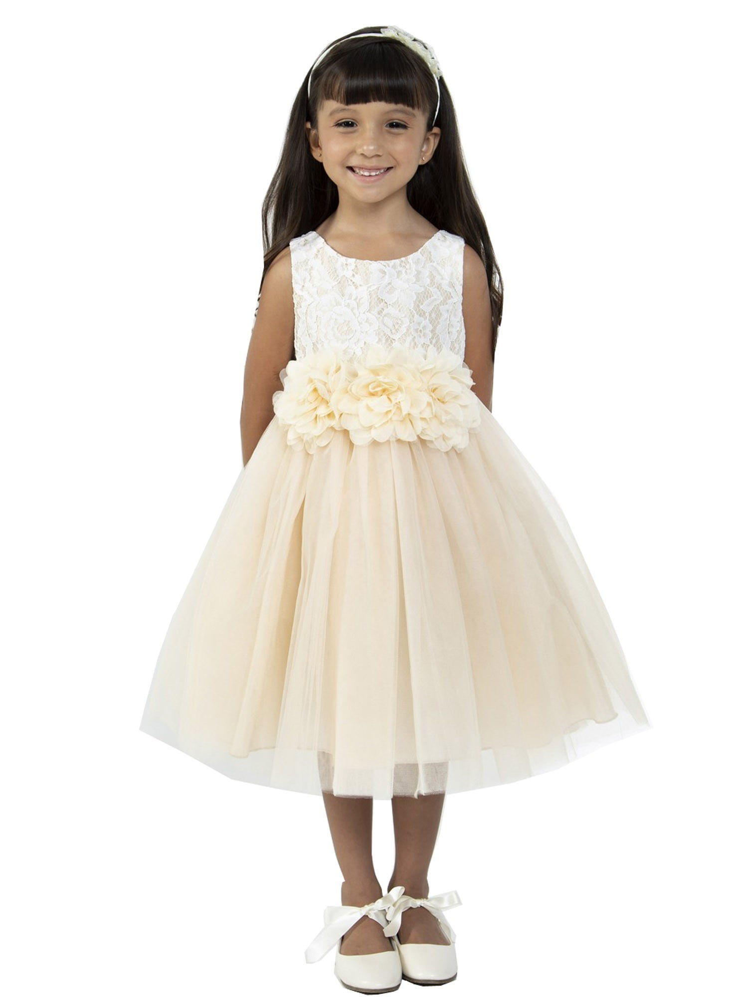 Champagne and Lace Junior Bridesmaid Dresses